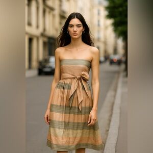 ARMANI COLLEZIONI RARE Silk Strapless‎ Stripe Midi Dress Sz 2